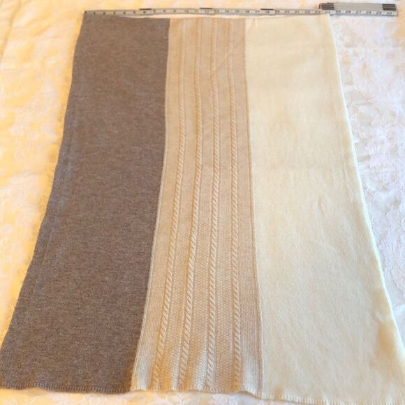 SCARF . Soft 3 colors - light lavender, tan, cream w imperfections 75" L X 24" W - Picture 1 of 13